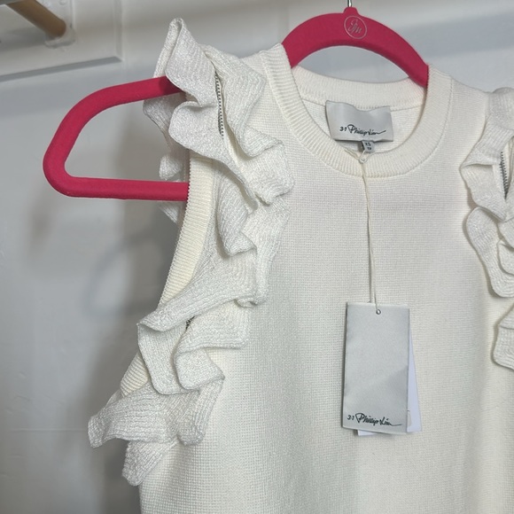 3.1 Phillip Lim Solid Ruffle Tank W Zippers Size XS White NEW WITH TAGS - Picture 3 of 13